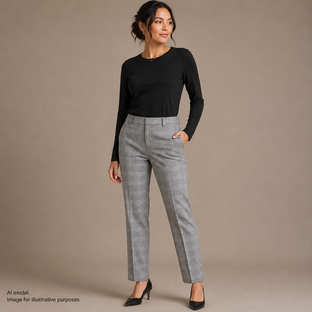 Theory Pants Womens 6 Gray Plaid Straight Trouser Maple Check Wool Blend Dress
